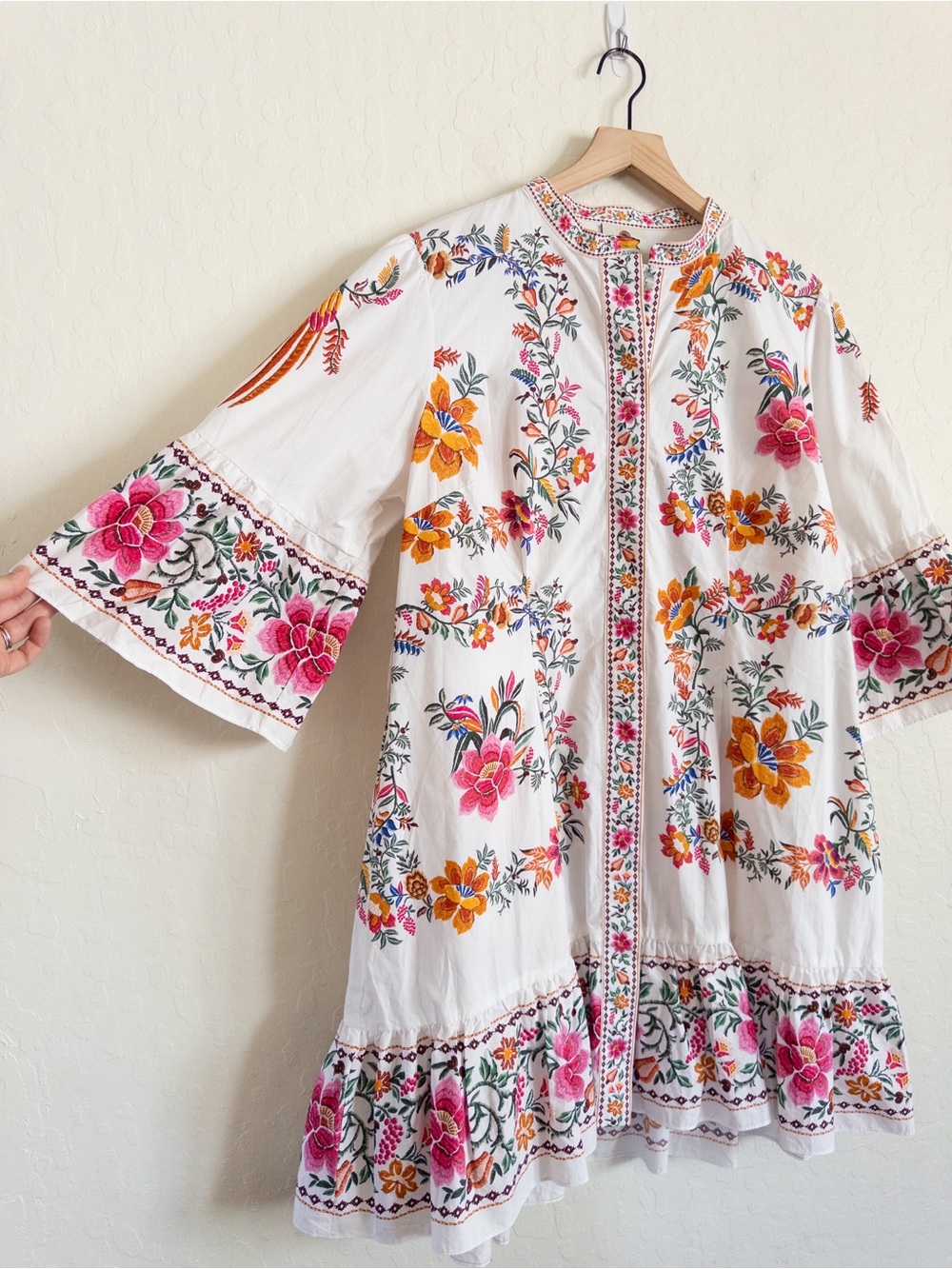 Farm Rio 100% Cotton Off-White Delicate Forest Scarves Mini Dress XL Boho Party - Picture 12 of 16
